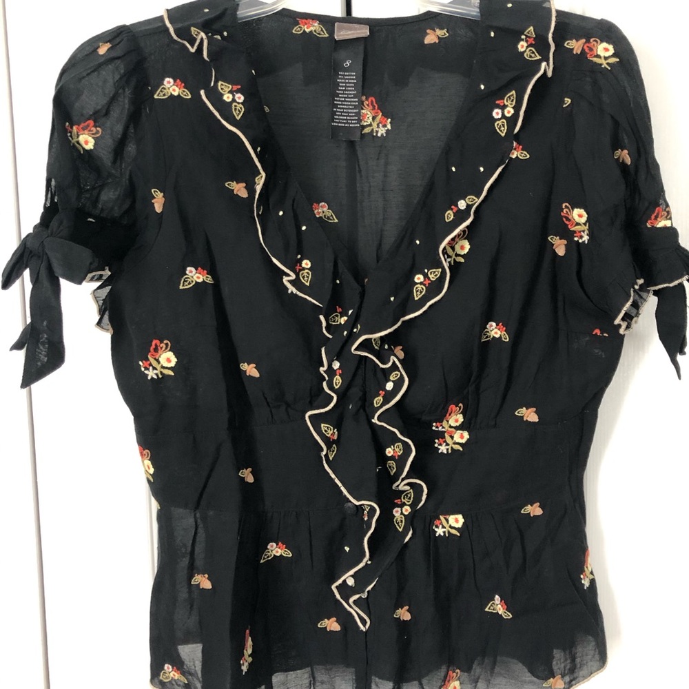 Anthropology black short-sleeved blouse (Lithe)